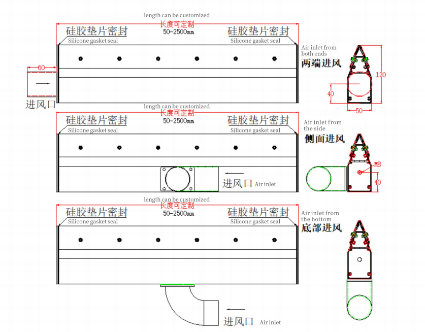 Type B Aluminum Alloy Air Knife Structure