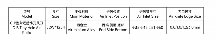 Aluminum Alloy Air Knife Dimension
