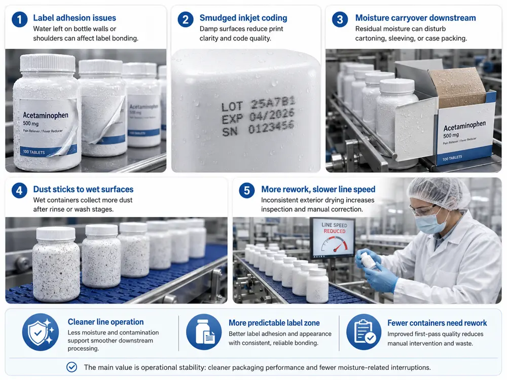 How Air Knives Help Keep Pharmaceutical Packaging Lines Cleaner and Drier